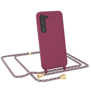 EAZY CASE Handykette kompatibel mit Samsung Galaxy S23 Handyhülle zum Umhängen, Silikon Hülle mit Band, Schutzhülle mit Ersatzkordel, Stylische Kette für Smartphone, Beere / Rot Camouflage