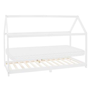 ML-Design Kinderbett mit Dach und Lattenrost, 90x200 cm, Weiß, inkl. Matratze H:10cm