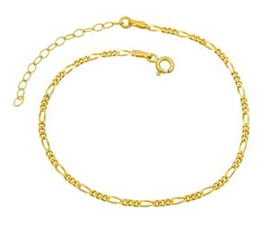 Fußkettchen Figarokette 925 Sterling Silber vergoldet 2,3mm breit 20-25 cm lang Fußkette Armkette Anklet Gold Damen