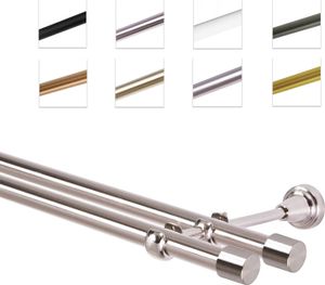 Gardinenstange Vorhangstange 19 mm mit Endkappen, einfache Montage,  Wand, 2-läufig, Edelstahl, 240 cm