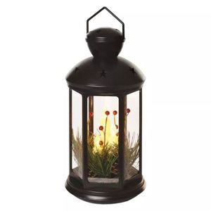 Dekoracja LED EMOS - lampion świąteczny ze świecami czarny, 35,5 cm, 3x C, do wnętrz, vintage, DCLV15