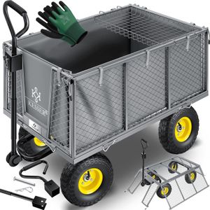 KESSER® Bollerwagen 550kg belastbar Gartenwagen Transportwagen Gartenkarre herausnehmbare Plane Gerätewagen Handwagen vielseitig einsetzbar inkl. Handschuhe