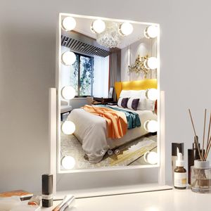 Fine Life Pro Hollywood Kosmetické zrcadlo, 30 x 47 cm, kosmetické zrcadlo s osvětlením, 3 barevné režimy, 12 stmívatelných diod LED, Bílý