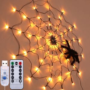 Halloween Dekoration Spinnennetz Licht, Wasserdicht Led Schwarz Spinne Deko Licht mit 8 Lichtmodi Timer USB Für Halloween Party Hof Bar
