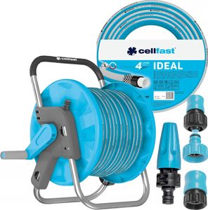 Cellfast Set Gartenschlauch Ideal 1/2" 50m | 3 Anschlüsse + Pistol + wagen | Blau