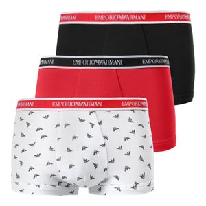 3er Pack EMPORIO ARMANI Herren Boxershorts Boxer Unterhosen Trunk Stretch Baumwolle, Farbe:Mehrfarbig, Größe:L, Artikel:-12721 nero / bianco st / fuoco