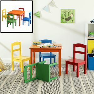 Kindertisch mit 4 Stühle für Kinder - 1 Tisch und 4 Holzstühlen - Holz - Maltisch / Spieltisch / Basteltisch / Zeichentisch / Sitzgruppen-Set - Decopatent