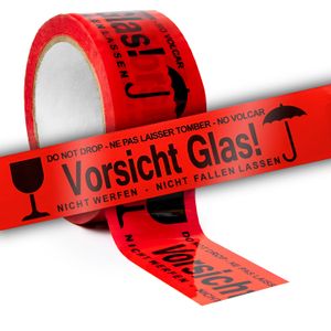 36x Klebeband " Vorsicht Glas " Packband rot Paketband PP 48 mm x 66 m Paket Band - 36 Rollen