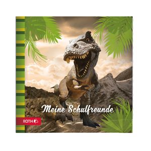 ROTH Freundebuch Tyrannosaurus - 64 Seiten 16,5 x 16,5 cm - Erinnerungsalbum Dinosaurier TRex Dino in Grün und Schwarz