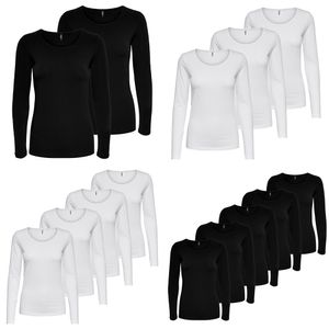 ONLY Longsleeve Damen-Shirt in Schwarz Weiß 15240036 Oberteil aus 95% Baumwolle 5% Elasthan, atmungsaktives Basic Shirt zum Kombinieren, Größe:L, Farbe:1er-Schwarz