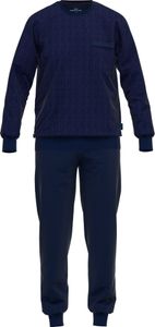 GÖTZBURG Herren Schlafanzug - lang, Frottee, Bündchen, Pyjama, Baumwolle, Muster Blau 3XL