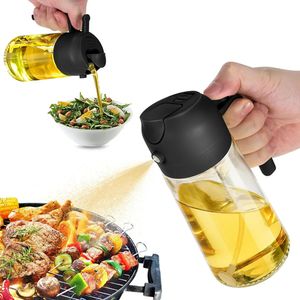 Ölspender für Küchenspray, 2-in-1-Ölspender und Ölsprüher, 16 oz/470 ml Glasölflasche für Heißluftfritteuse, Salat, Braten, Grillen, schwarz