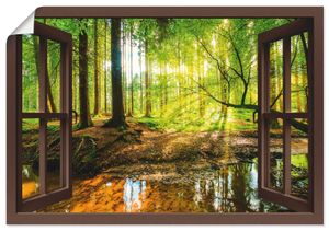 ARTland Poster Fensterblick - Wald mit Bach Größe: 70x50 cm