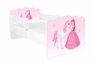 Kinderbett Jugendbett  mit Matratze - Bett Schlafzimmer Kindermöbel Kinderbetten für Mädchen und Junge, Massivholz, Solide und Sicher Größe 80x160, Stil: Pink Prinzessin