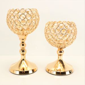 2 edle Glaskelche aus Metall mit Glas Kristallen dekoriert - Kerzenhalter, Kerzenständer in Roségold