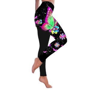 Frauen Leggings Hohe Taille Mehrfarbiger Schmetterling Printed Hip Lift Stretchy Skinny Pants Hose für Sport Grün XL