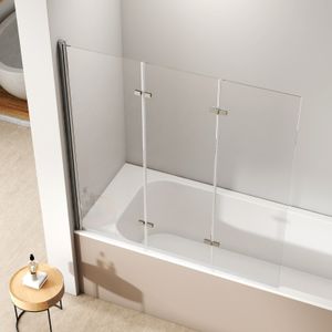 EMKE Duschabtrennung Badewanne Faltwand 130 x 140cm Nanobeschichtungen ESG Sicherheitsglas Badewannenfaltwand Duschwand Glas für Badewannen