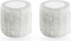 2x Natürliche Selenit Kerzenhalter 6x6cm Edelstein Leuchter Deko Quarzkristall