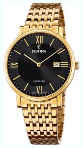 Festina F20020/3 Pánské švýcarské analogové quartzové hodinky s řemínkem z nerezové oceli Gold