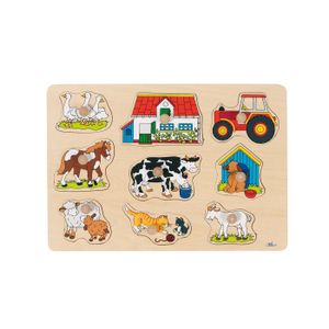 goki 57908 Steckpuzzle Bauernhof I, 30 x 21 x 2,4 cm, extra große Holzknöpfe, bunt