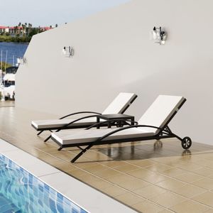 Sonnenliegen mit Tisch Poly Rattan Schwarz , Gartenliegen Design 2024