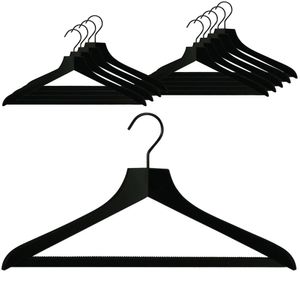 MAWA Kleiderbügel, Vielseitiger Kleiderbügel mit Antirutsch-Steg, Buchenholz, Ideale für Oberteile, Hosen  & Röcke, Schwarz Lackiert, 45 cm, 10er-Pack