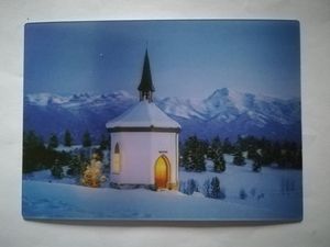 3 D Ansichtskarte Winter, Schnee, Kapelle, Postkarte Wackelkarte Hologrammkarte