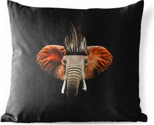 MuchoWow® Outdoor Kissen - Elefant - Federn - Hut - 60x60 cm - Wetterfest - Lounge Kissen - Dekoration - Schlaf Kissen