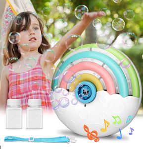 Automatische Seifenblasenmaschine mit Musik und Licht, Seifenblasenmaschine mit 2 Seifenblasenlösungen für Partykinder im Innen und Außenbereich, weiß