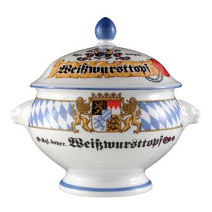 Seltmann Weiden Compact Bayern Löwenkopfterrine mit Deckel 2,1 L, Porzellan, Blau/Weiß/Gelb/Rot, 23.8 x 19.4 x 21 cm