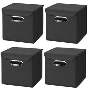 4 Stück Schwarz Faltbox 25 x 25 x 25 cm  Aufbewahrungsbox faltbar,  mit Deckel