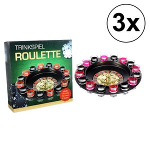 3x Trinkspiel "Roulette", 29cm, inkl. 16 Schnapsgläsern, Partyspiel, Casino