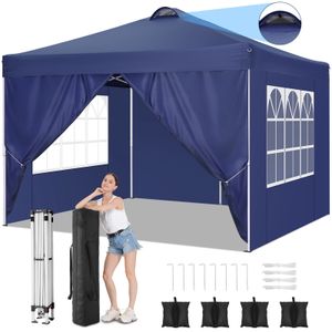 3x3 Pavillon Wasserdicht Pop up Faltpavillon Pavillon mit 4 Seitenteilen Faltbar Zelt Gartenpavillon, 4 Sandsack, Dunkelblau