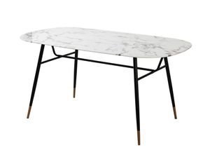 Möbilia Tisch 160 x 90 cm | Glasplatte in Marmoroptik weiß | Gestell Metall schwarz | B 160 x T 90 x H 77 cm | 28020008 | Serie TISCH