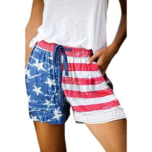 Damen Übergröße Sommer Elastische Taille Shorts Lose Strandhose Hotpants Hosen,Farbe:Sternenbanner,Menge:L