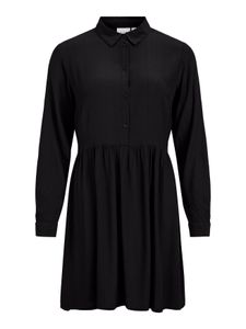 VILA Damen Langarm Kleid | Geblümtes Print Mini Basic Dress | Kentkragen Tunika Knielang VIFINI, Farben:Schwarz, Größe:38