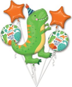 Amscan 4067001 - Folienballon Happy Birthday Dinosaurier, 5 Stück, Ballon Bouquet, Helium Ballons, Luftballons