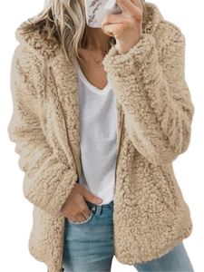 Damen Fleecejacken Teddy Fleece Jacke Warm Winterjacke Komfort Mantel Loose Sweatjacke Khaki,Größe:EU L