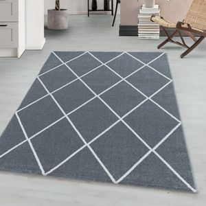 Teppium Kurzflor modern Teppich Wohnzimmerteppich Raute Linien Rechteckig SILBER, Maße:160 cm x 230 cm, Form: Rechteckig