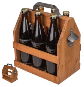 Flaschenträger mit Flaschenöffner  für 6x 0,5 L Flaschen Holz Party Bierkiste