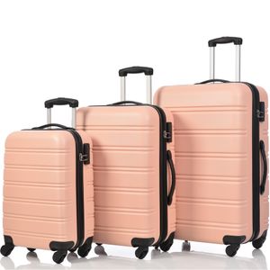 Flieks Kofferset 3 teilig Reisekoffer Set Hartschale, Trolley Hartschalenkoffer Handgepäck Koffer 3er Set mit Schwenkrollen, Rosa