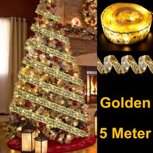 Melario 5M LED Weihnachtsbaum Lichter Lichterketten Schleifenband Weihnachtsdeko Golden Warmweiß
