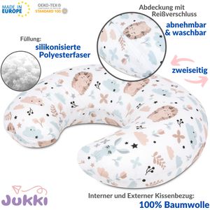 JUKKI® Stillkissen + Bezug SET Baumwolle  Multifunktional 3in1 Schwangerschaftskissen Lagerungskissen Fütterungskissen [für immer Freunde]