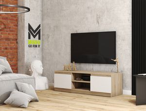 Minio, TV-Schrank "DIDI", 120cm, stehend,  Weiss matt/Sonoma eiche