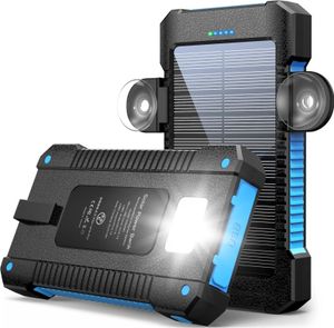 Solar Powerbank 38800mAh Portable Charger with Suction Cup Holder USB C Input Torch, Outdoor Waterproof External Battery with Hanger, Quick Charge, Solar Panel Cell for Camping Travel