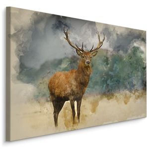 Fabelhafte Canvas LEINWAND BILDER 120x80 cm XXL Kunstdruck Hirsch Wiese Natur Gemalt