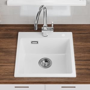 CECIPA Granitspüle Weiß Küchenspüle Granit Spülbecken Spüle Granit 45x45