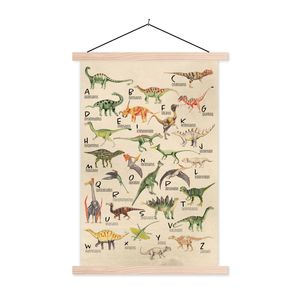 MuchoWow® Textilposter Alphabet - Dinos - Kinderzimmer - Jungen - Mädchen - Kinder 40x60 cm mit holzfarbenen Rahmen - Poster