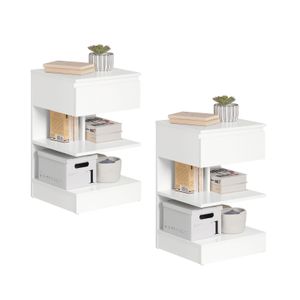 SoBuy FBT49-Wx2 Beistelltisch 2er Set Nachttisch 2 stücke Nachtschrank Kommode mit 1 Schublade und 3 Ablagen weiß BHT ca: 39x65x39cm