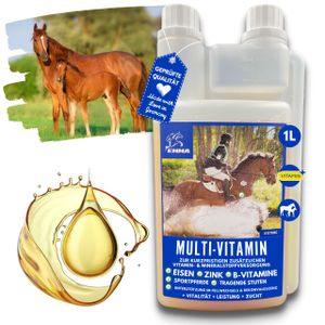 EMMA Multi Vitamine für Pferde 1L Mineralfutter Pferd Liquid I Zink Pferd Vitamin B komplex Pferd I Vitamin B12 B1 B2 B6 C K I Spurenelemente Eisen